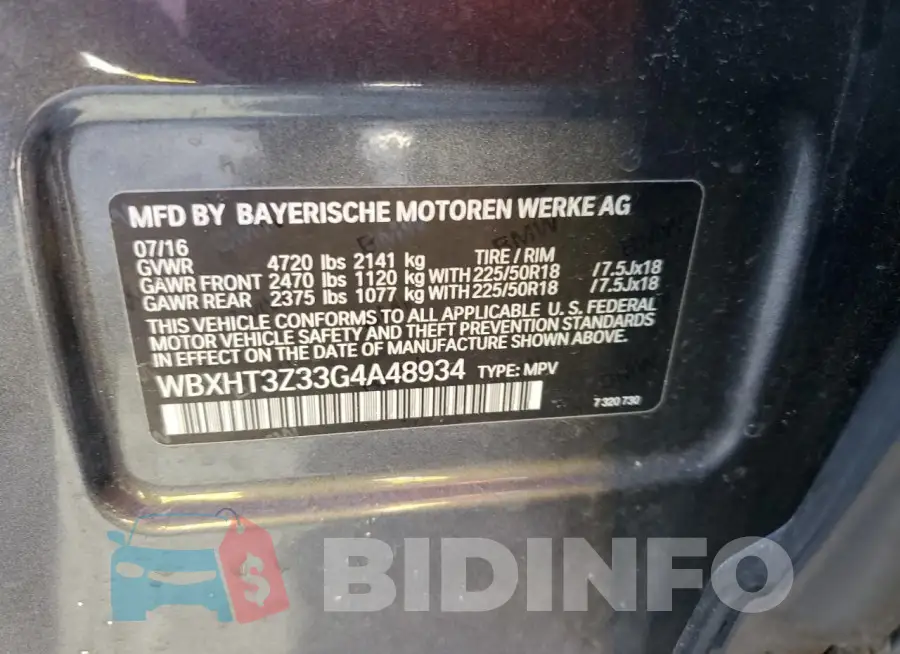 WBXHT3Z33G4A48934 Photo# 14