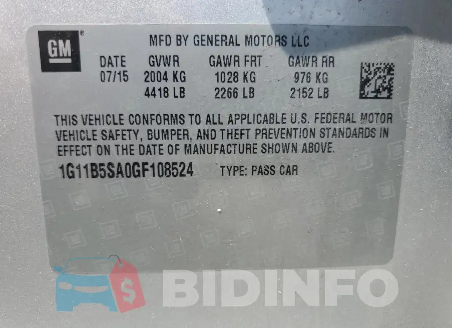 1G11B5SA0GF108524 Photo# 12