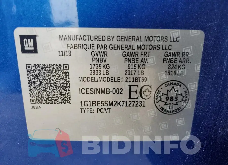 1G1BE5SM2K7127231 Photo# 12