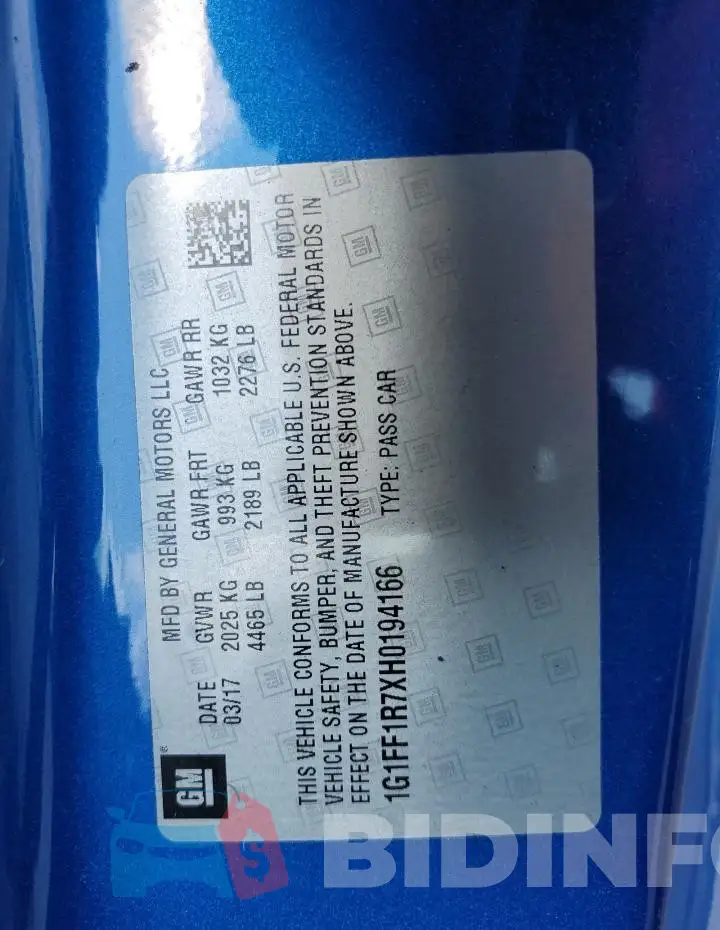 1G1FF1R7XH0194166 Photo# 12