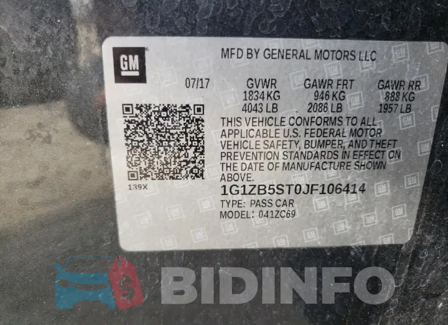1G1ZB5ST0JF106414 Photo# 12