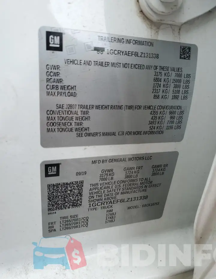 1GCRYAEF6LZ131338 Photo# 12