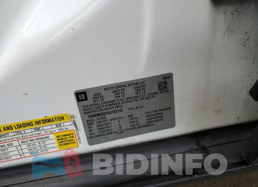 1GNKRFKD1HJ183147 Photo# 12