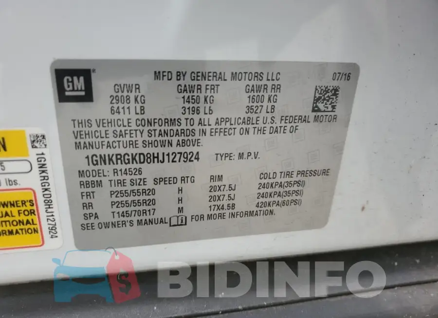 1GNKRGKD8HJ127924 Photo# 13