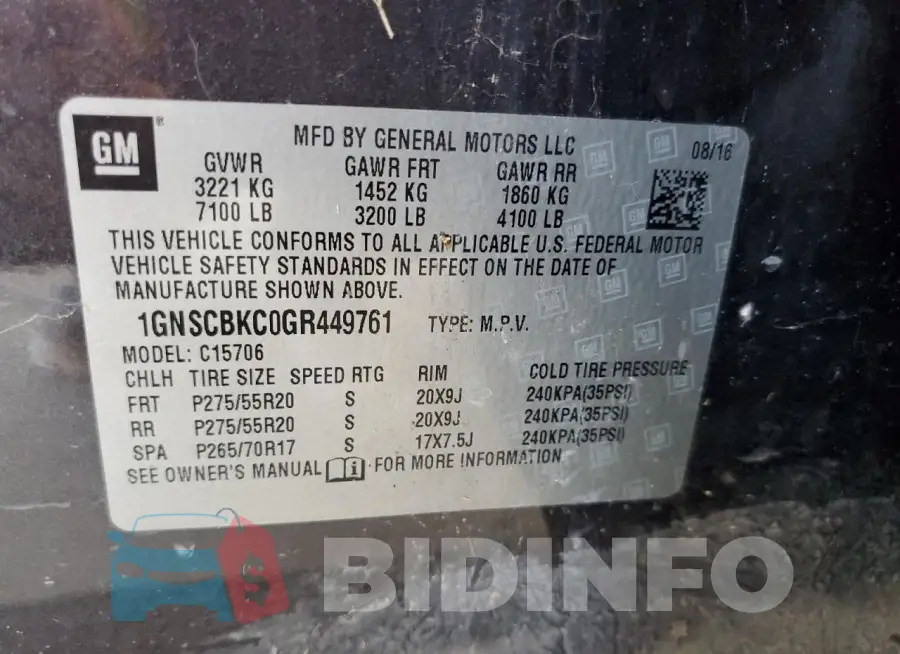 1GNSCBKC0GR449761 Photo# 13