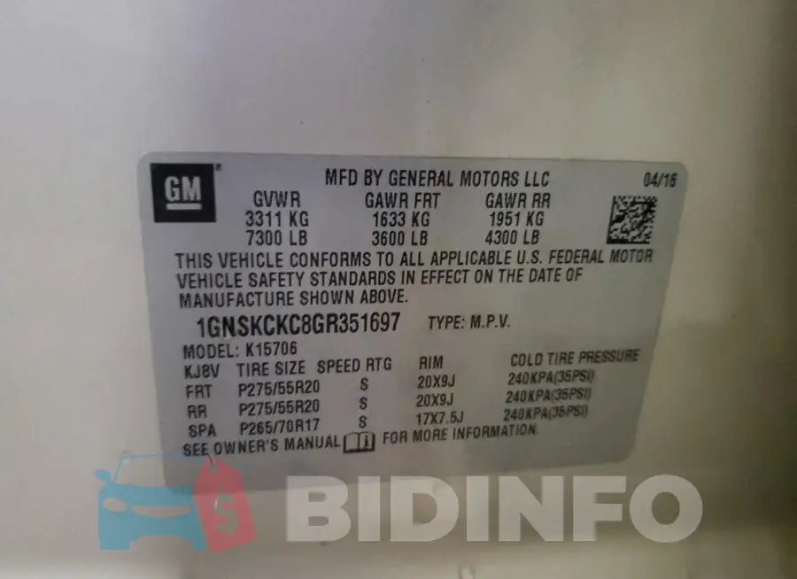 1GNSKCKC8GR351697 Photo# 14