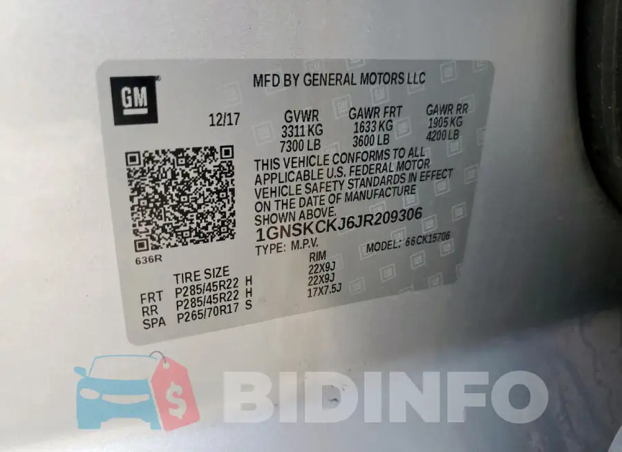 1GNSKCKJ6JR209306 Photo# 13