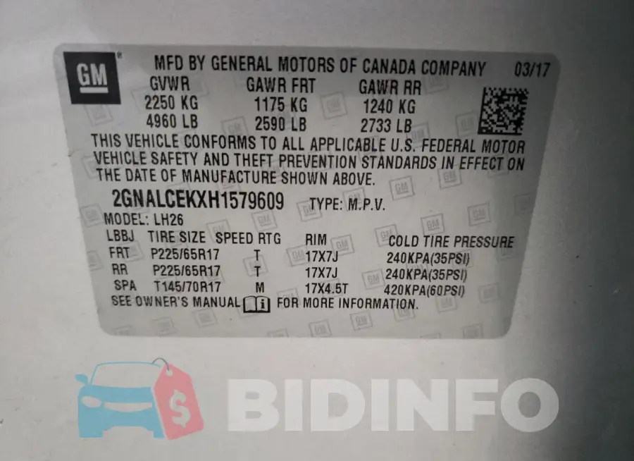2GNALCEKXH1579609 Photo# 13