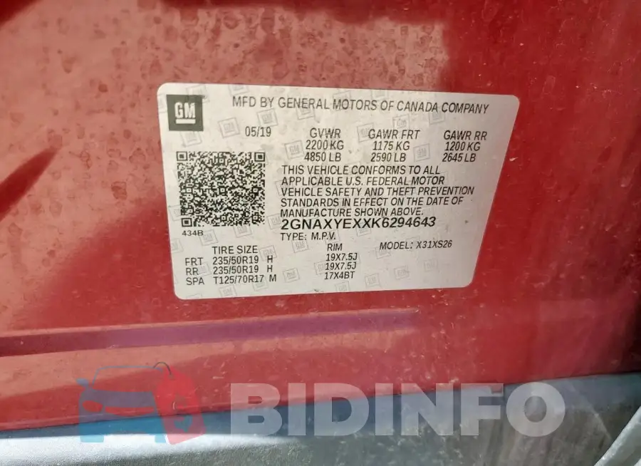 2GNAXYEXXK6294643 Photo# 14