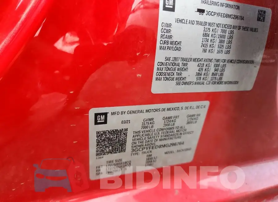 3GCPYFED8MG296764 Photo# 13