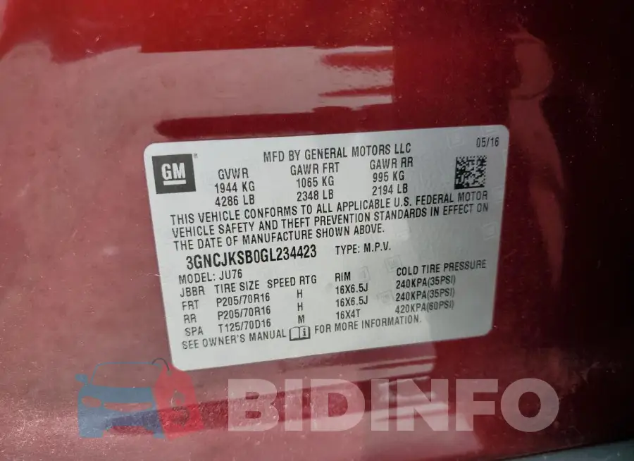 3GNCJKSB0GL234423 Photo# 13