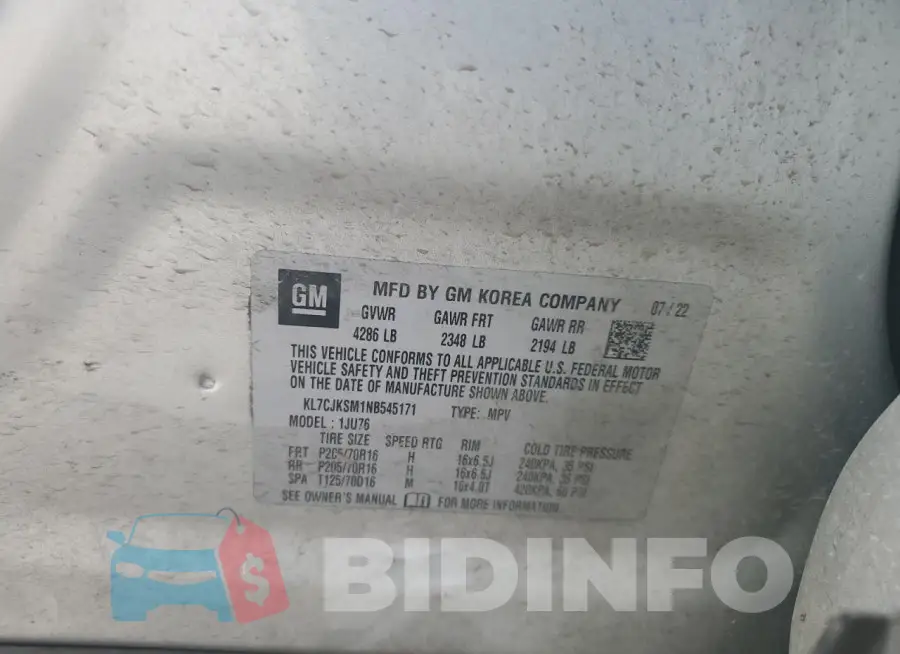 KL7CJKSM1NB545171 Photo# 13