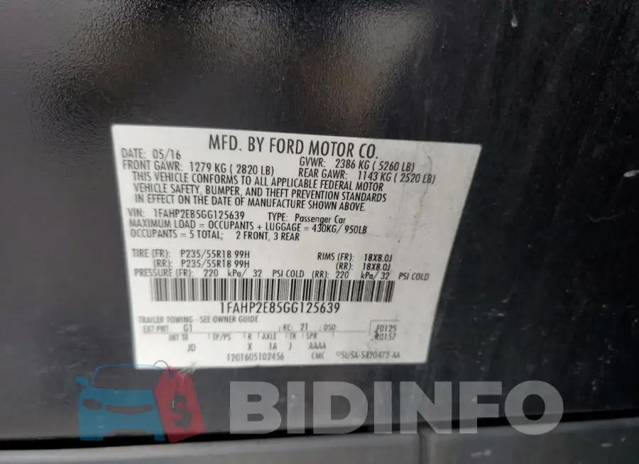 1FAHP2E85GG125639 Photo# 12