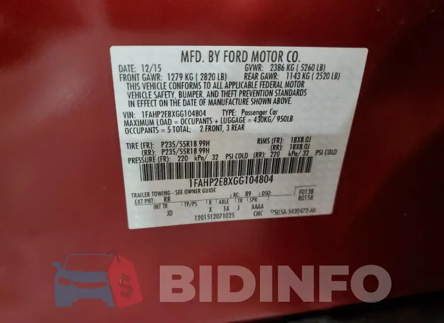 1FAHP2E8XGG104804 Photo# 12