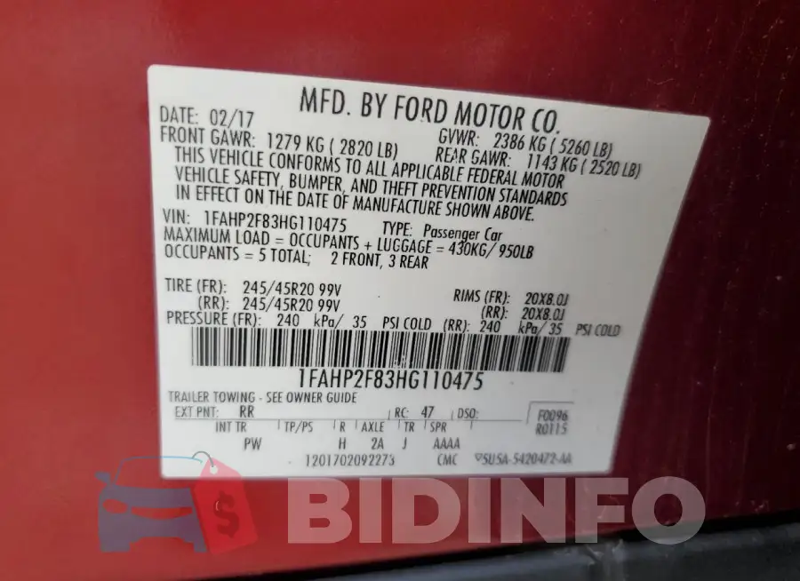 1FAHP2F83HG110475 Photo# 12