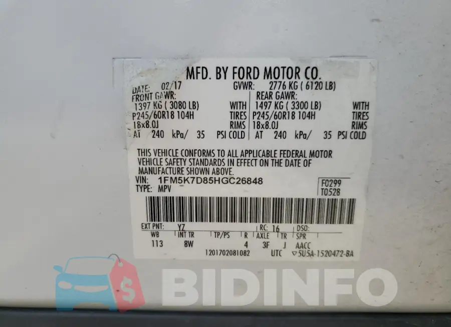 1FM5K7D85HGC26848 Photo# 13