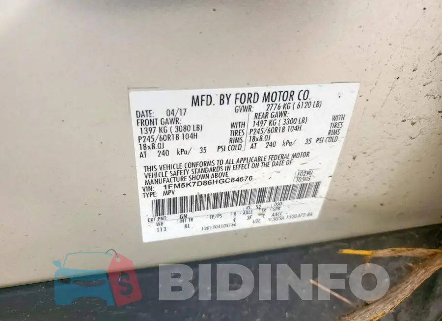 1FM5K7D86HGC84676 Photo# 13