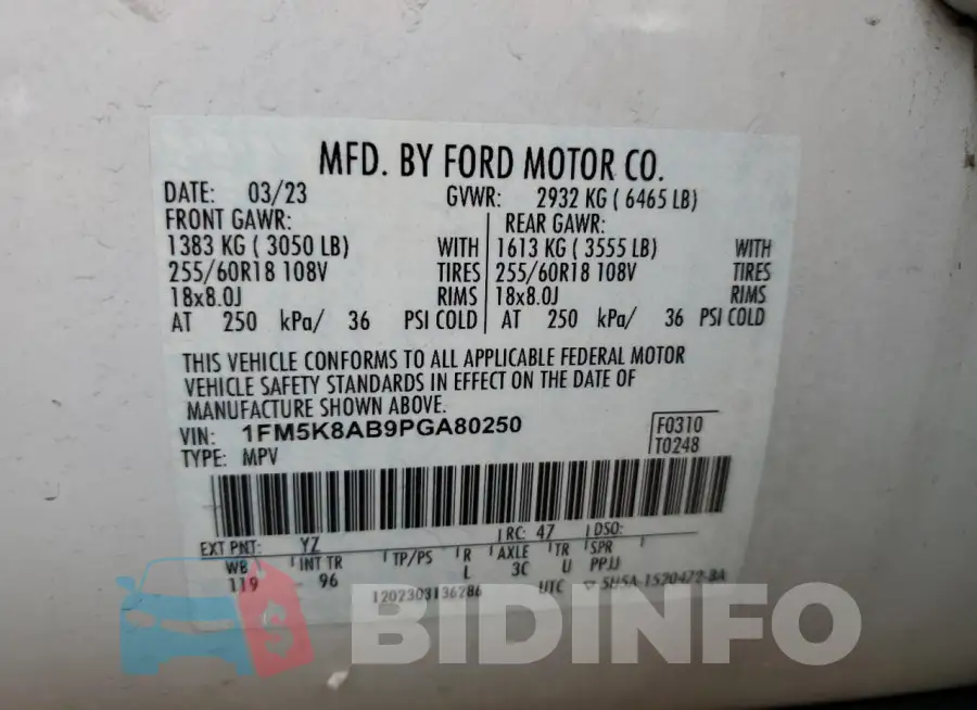 1FM5K8AB9PGA80250 Photo# 13