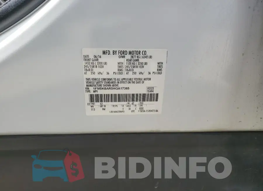 1FM5K8AR5HGA17385 Photo# 13