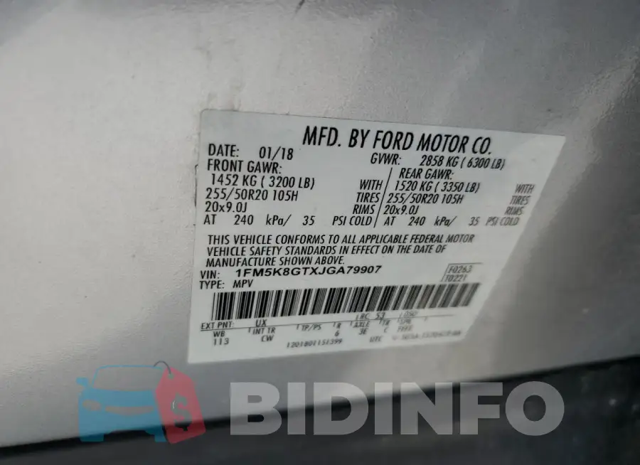 1FM5K8GTXJGA79907 Photo# 12