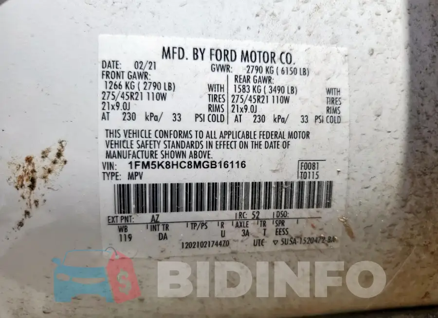 1FM5K8HC8MGB16116 Photo# 14