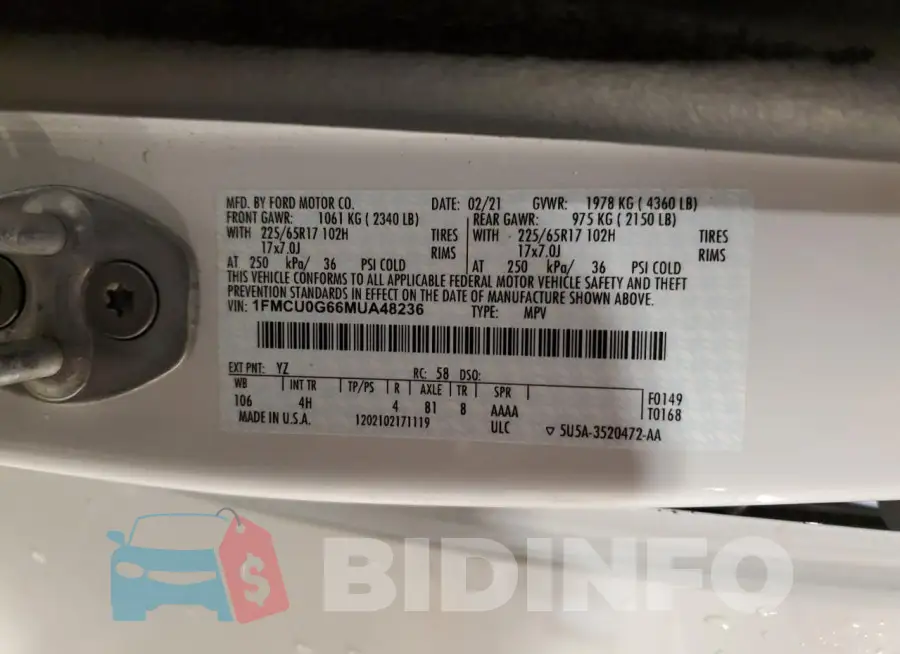 1FMCU0G66MUA48236 Photo# 14