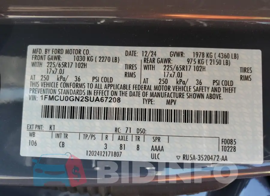 1FMCU0GN2SUA67208 Photo# 14
