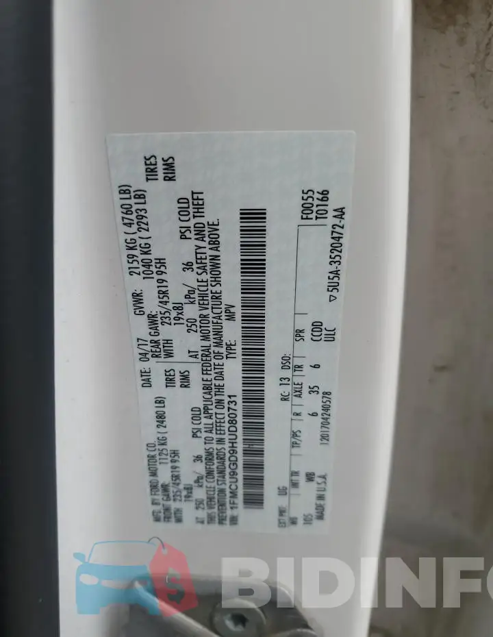 1FMCU9GD9HUD80731 Photo# 13