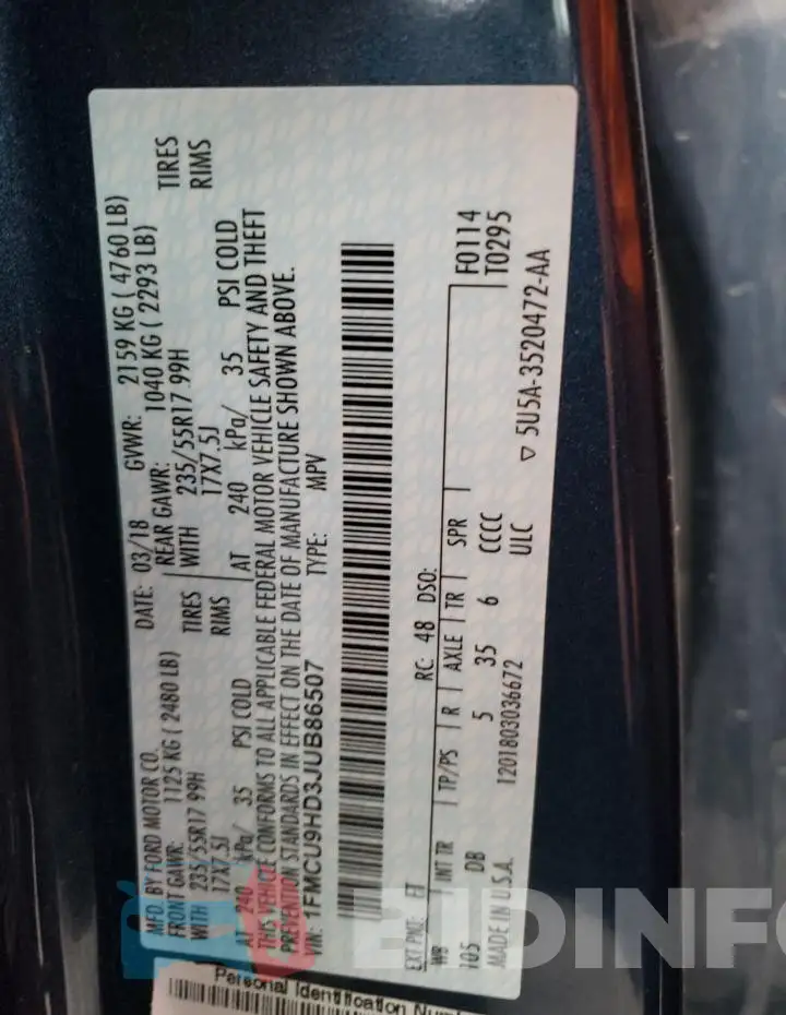 1FMCU9HD3JUB86507 Photo# 13