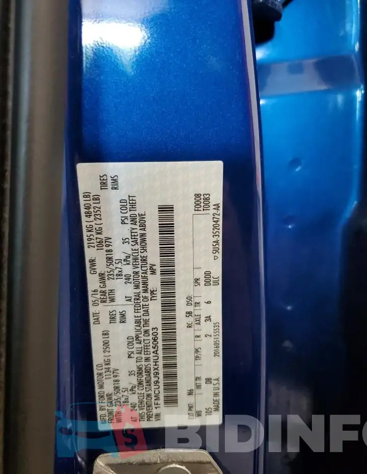 1FMCU9J9XHUA50603 Photo# 13