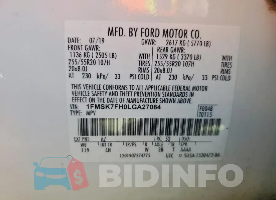 1FMSK7FH0LGA27084 Photo# 14