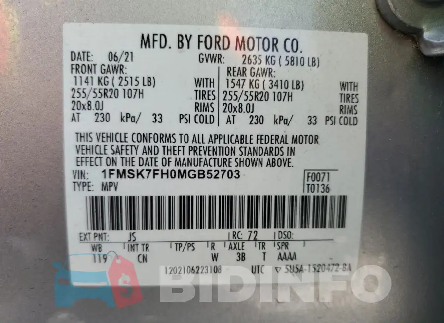 1FMSK7FH0MGB52703 Photo# 14