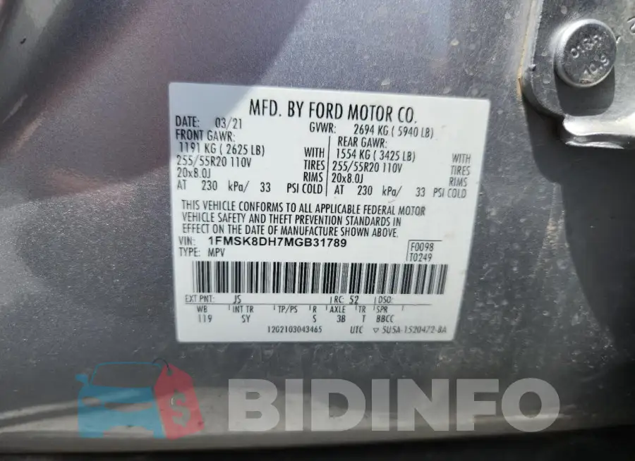 1FMSK8DH7MGB31789 Photo# 12