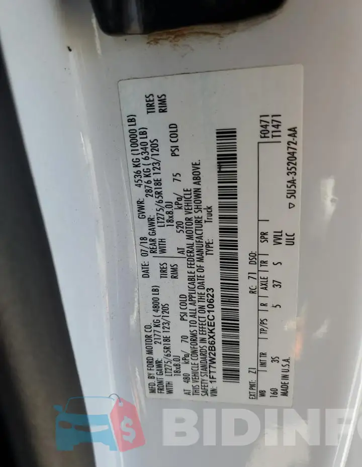 1FT7W2B6XKEC10623 Photo# 12