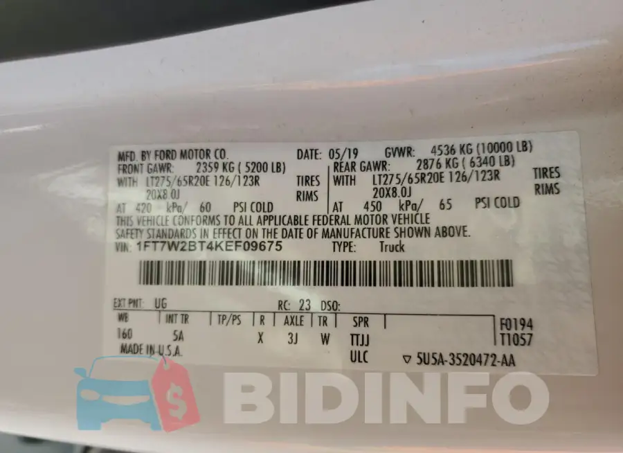 1FT7W2BT4KEF09675 Photo# 12
