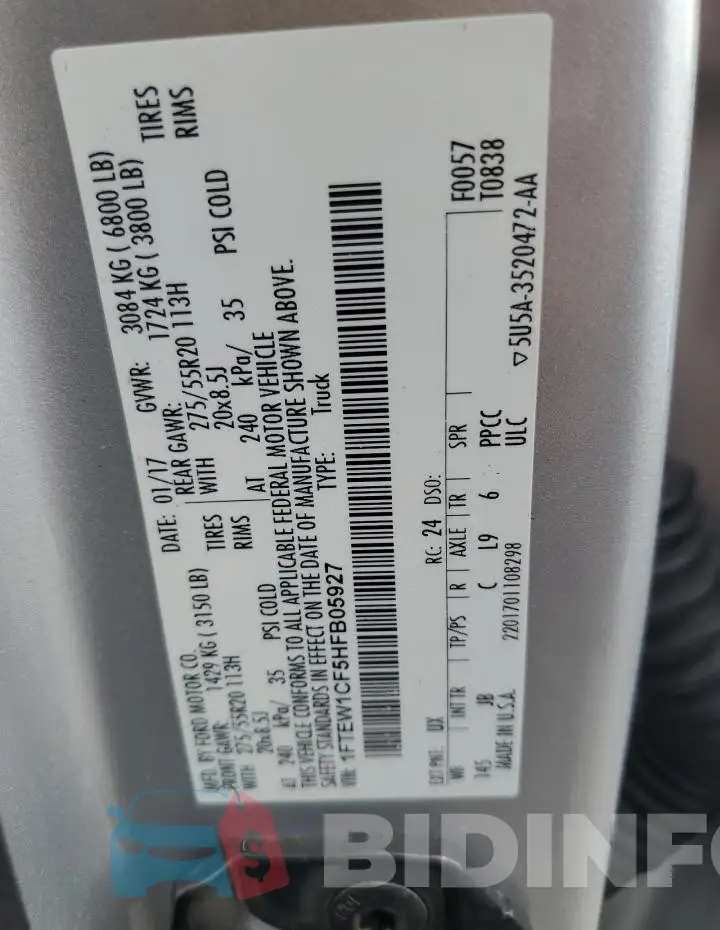 1FTEW1CF5HFB05927 Photo# 12