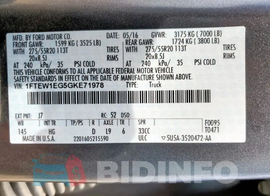 1FTEW1EG5GKE71978 Photo# 12