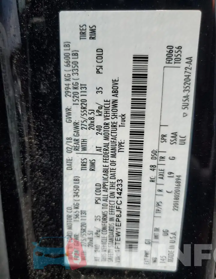 1FTEW1EP8JFC14233 Photo# 13
