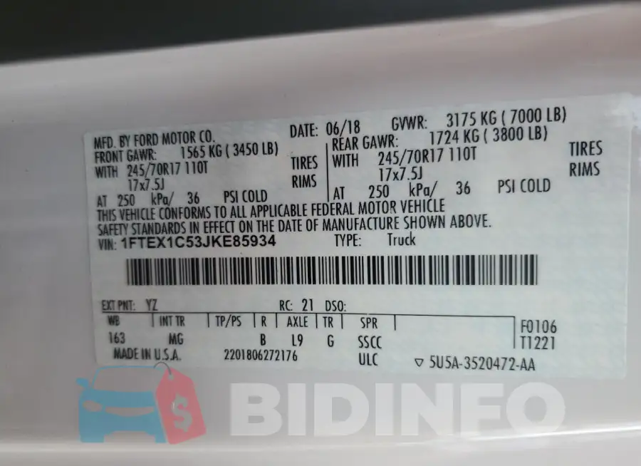1FTEX1C53JKE85934 Photo# 12