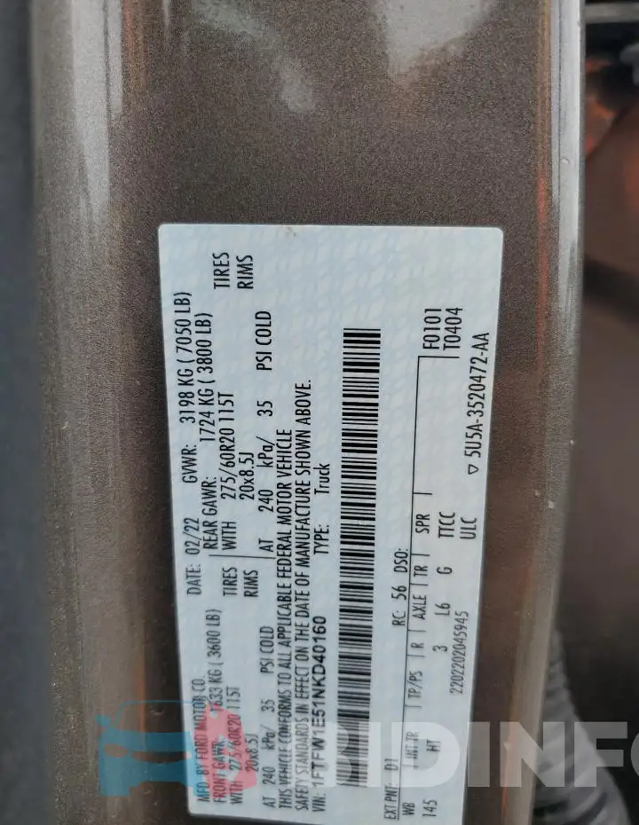 1FTFW1E51NKD40160 Photo# 12
