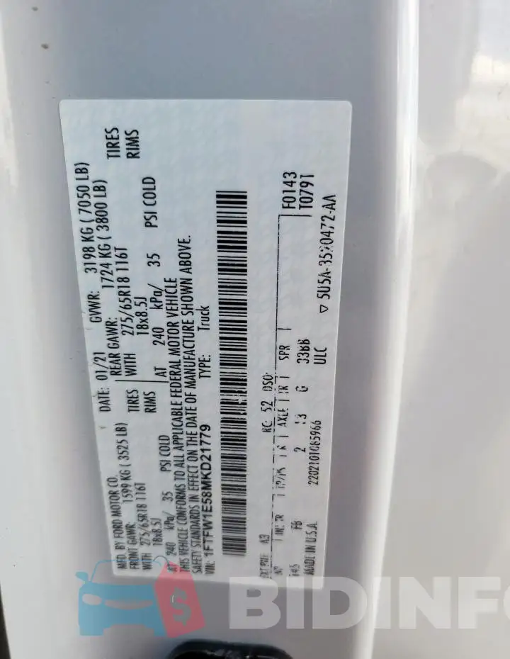 1FTFW1E58MKD21779 Photo# 13