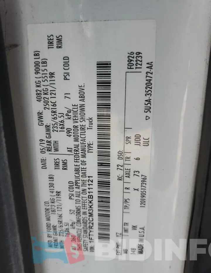 1FTYR2CM3KKB11121 Photo# 13