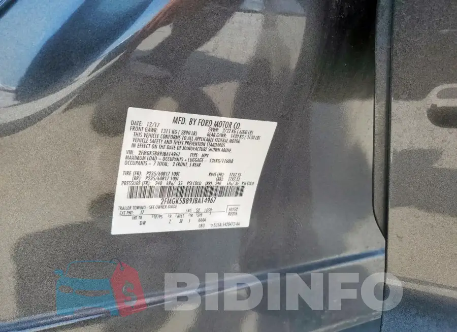 2FMGK5B89JBA14967 Photo# 13