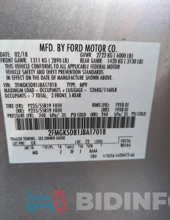 2FMGK5D81JBA17018 Photo# 13