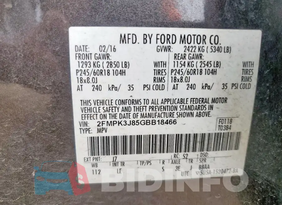 2FMPK3J85GBB18466 Photo# 12