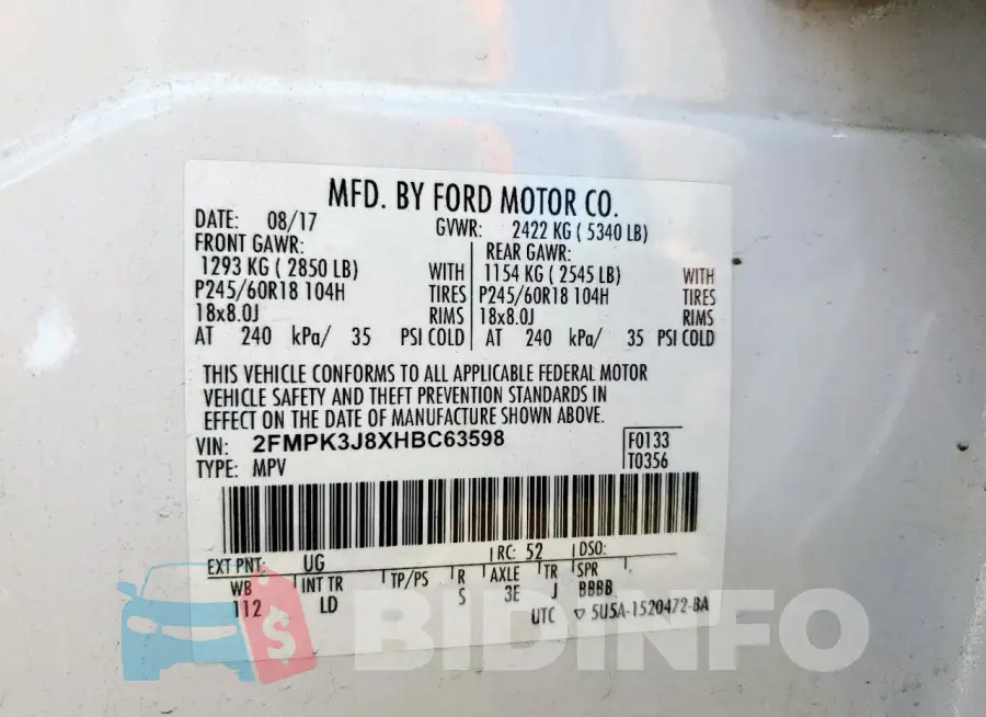 2FMPK3J8XHBC63598 Photo# 13