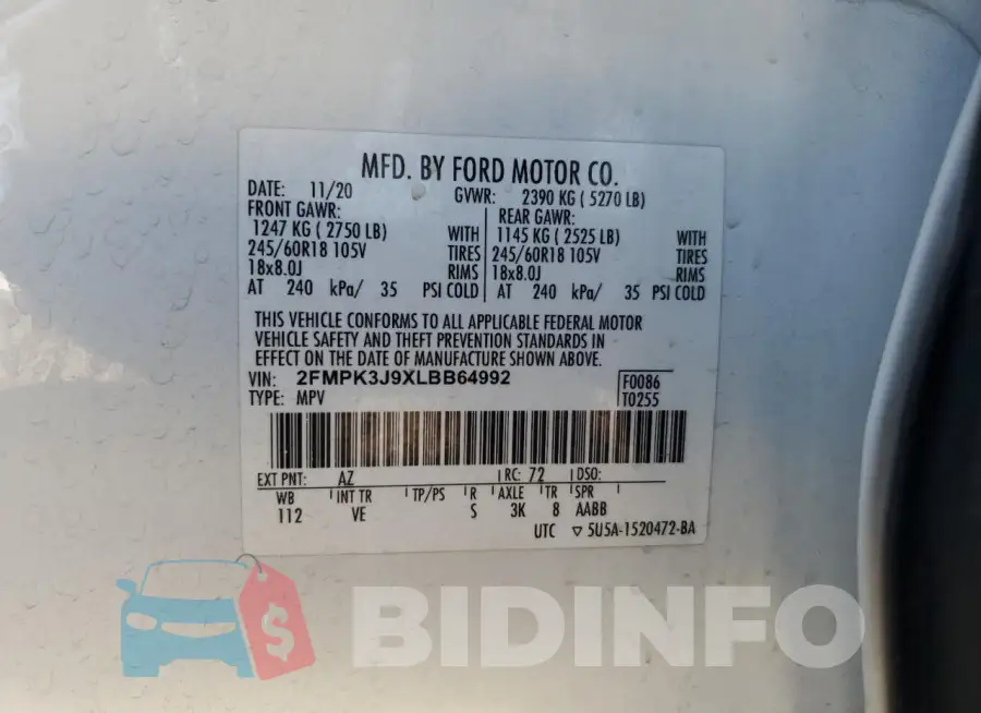 2FMPK3J9XLBB64992 Photo# 14
