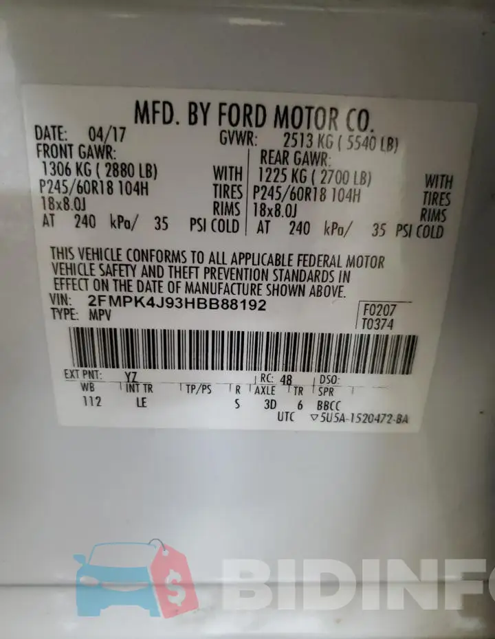2FMPK4J93HBB88192 Photo# 14