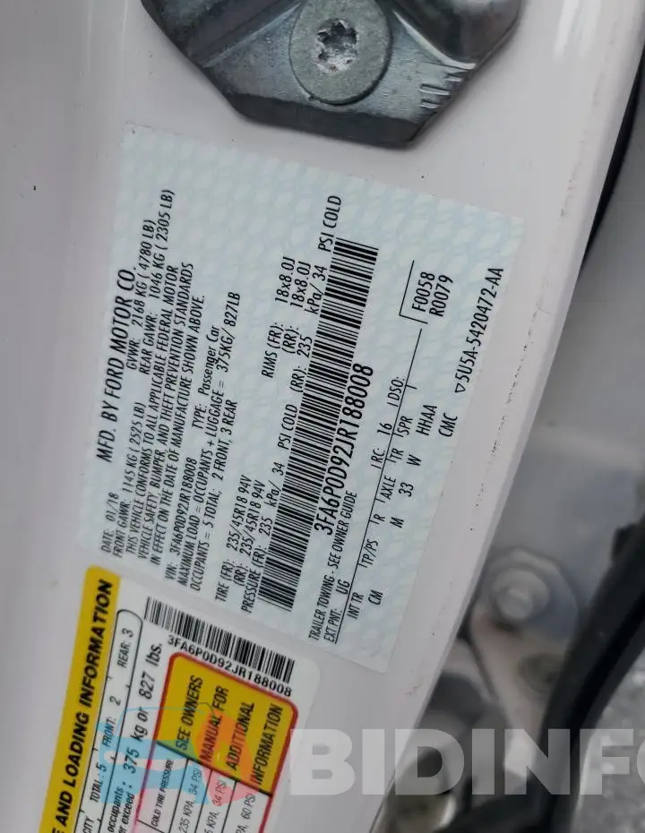 3FA6P0D92JR188008 Photo# 12