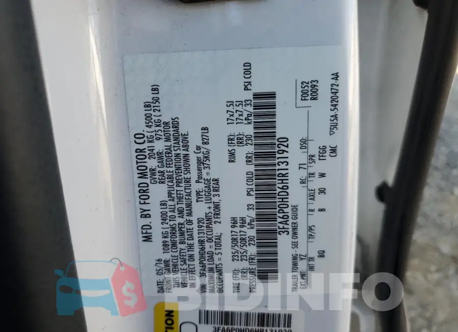 3FA6P0HD6HR131920 Photo# 13